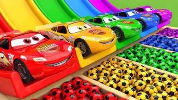 Color Cars Racing Down the Slides - Learn colors