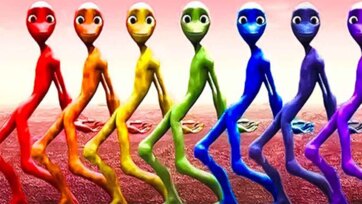 Funny Dancing Colorful Aliens in the Desert