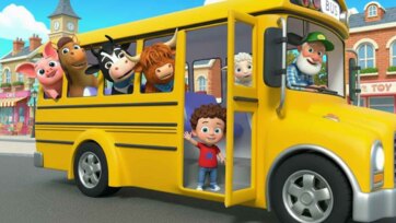 Happy Yellow School Bus Ride with Farm Friends and Little Boy